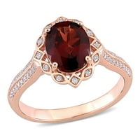 Miabella ženska karat ovalna rezana granat i karat okrugli dijamant 14KT ružičasti halo prsten