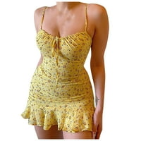 Ženske midi haljine-haljina A kroja bez rukava, ležerna ljetna haljina s naramenicama s printom u žutoj boji 3 inča