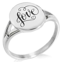 Ljubavno srce od nehrđajućeg čelika s kaligrafskim uvijanjem, minimalistički prsten s ovalnim vrhom, poliran do sjaja