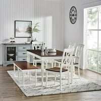 Blagovaonski set u bijeloj boji s ogrebotinama-stol, klupa i stolice