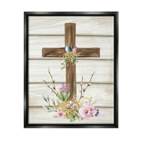 Stupell duhovni Uskrsni križ proljetno cvijeće Svečana slika Crni plovak uokvireni umjetnički tisak zidna umjetnost