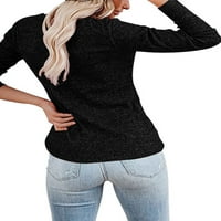 Ženska jednobojna majica s dugim rukavima, rebrasti pulover u punoj boji, Odjeća za slobodno vrijeme, majica s gumbima, Crna