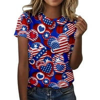 Košulje za žene, ležerni ženski vrhovi kratkih rukava s okruglim vratom s printom Dana neovisnosti