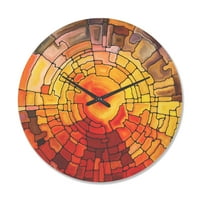 DesignArt 'Povratak vitraža crvene i žute' Moderni drveni zidni sat