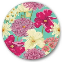 DesignArt 'Vintage žuti i ružičasti cvjetovi' tradicionalni krug metal zidne umjetnosti - disk od 29