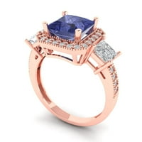 3. Dijamantni rez od 14 karatnog dijamanta od ružičastog zlata u obliku tanzanita, prsten s tri kamena, veličina 5,5