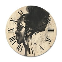 Designart 'crno -bijeli portret afroameričke žene I' Moderni zidni sat drveta