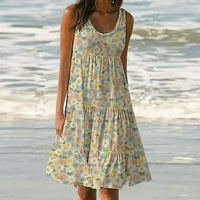 Ljetne haljine, Ženska haljina bez rukava s okruglim vratom s printom, široka haljina za plažu, svečana haljina i haljina do gležnja