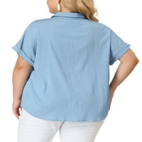 Jedinstvene ponude ženskog plus gumba za veličinu Down Chambray majice s kratkim rukavima