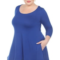 Ženska tunika veličine plus veličine s četvrtinom rukava, jednobojna gornja tunika u boji