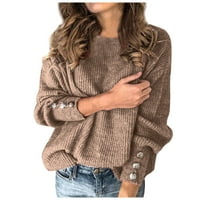 Džemper za žene modni ženski leptir ovratnik jednobojni rukav na kopčanje pleteni ležerni džemper topli top ženski pulover kaki džemper