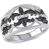 Crno-bijeli dijamantni prsten od srebra od srebra Fleur de lis težak Karat