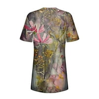 Modna majica s cvjetnim printom, Ženska ljetna tunika kratkih rukava, vrhovi s izrezom u obliku slova u, grafičke majice, Ležerne