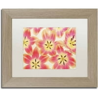 Zaštitni znak likovna umjetnost 'Žuta i koralna crvena tulipana' platno umjetnost Cora Niele, bijela mat, okvir breze