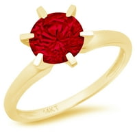 Vjenčani prsten okruglog reza od 0,5 karatnog crvenog prirodnog granata od 14 karatnog žutog zlata, veličine 6,25