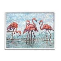 Stupell Industries Flamingos u laguni impresionistički stil slikati bijeli uokvireni umjetnički print zid umjetnosti, dizajn Paul