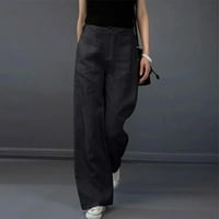 Ženske lanene hlače visokog struka široke Ležerne hlače široke duljine s džepovima ženske poslovne casual hlače Plus