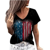 Majice 4. srpnja, ženske domoljubne majice s izrezom u obliku slova u i kratkim rukavima s američkom zastavom, majice s printom zastave,