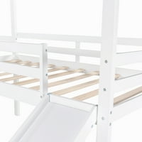 Dvostruka dvostruka veličina potkrovlja, drveni krevet od aukfa s krovom, toboganom, zaštitnim krevetom, kućnim krevetom, bijelim