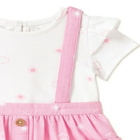 Wonder Nation baby girl pinafore haljina, majica i odjeća za naslovnice pelena, veličine 0 3- mjeseci