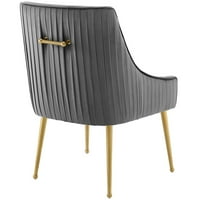 Stolica za blagovanje od nabranih naslona, presvučena visokokvalitetnim baršunom u sivoj boji