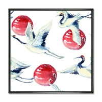 DesignArt 'Crveni puni mjesec s azijskom pticom dizalice' tradicionalno uokvireno platno zidne umjetničke tisak