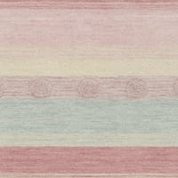 Geometrijska prugasta vunena prostirka, svijetloplava, ružičasta, 4' 6'