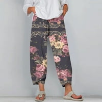 Modne hlače za žene široke kapri hlače ženske ljetne ošišane hlače hlače za plažu s elastičnim strukom široke ošišane hlače u tamnoplavoj