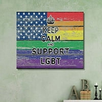 Zidni otisci na platnu-Ostanite mirni i podržite LGBT Vintage američku zastavu u duginim bojama na drvenoj ploči-12 18