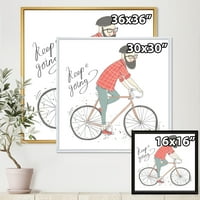 DesignArt 'Hipster Man koji vozi bicikl' Dječja umjetnost uokvirena platna zidna umjetnička tiska