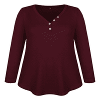Ženski plus vafle pleteni tunični vrhovi labave gumbe dugih rukava Up bluza v vrat Henley majice