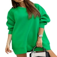 Pulover s dugim rukavima u boji majica za žene u boji Casual majica s okruglim vratom sportski džemper srednje duljine vrhovi zeleni