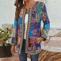 _ / Ženska Vintage etnička jakna u etničkom stilu s cvjetnim printom dugih rukava Plus size pamučna jakna kaput